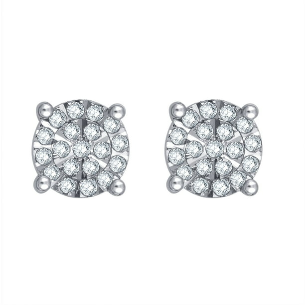 1/10 ct Diamond Miracle Bezel Set Screw Back Earrings Stud 0.10ct, I2-I3, G-H 